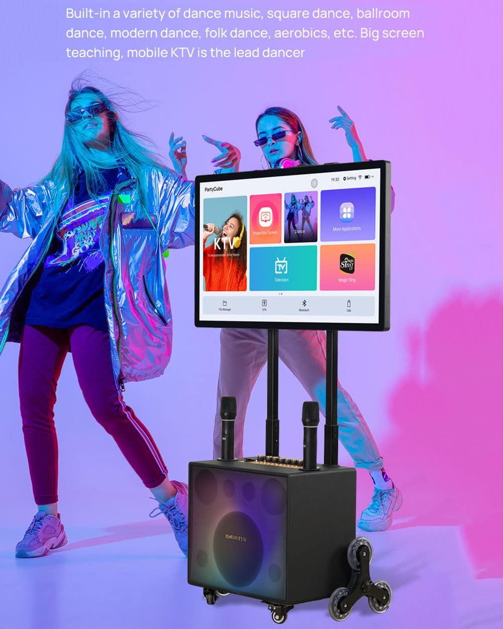 COYEUX Macchina Karaoke Portatile, Sistema Karaoke Completo da 32'', con 2 microfoni Wireless, Luce Altoparlante a LED, Ideale per Karaoke Domestico, Feste, Eventi all'Aperto