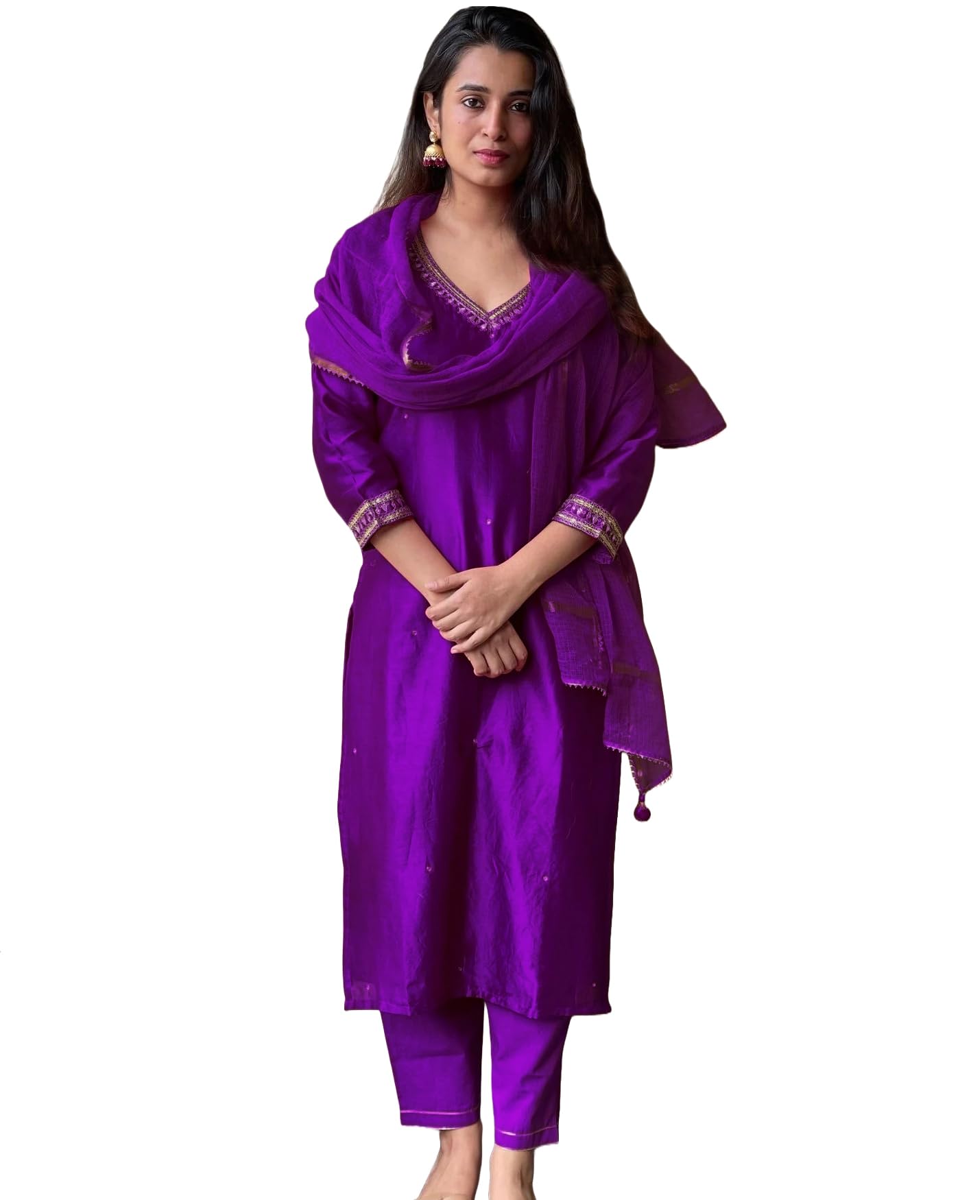 GoSriKi Womens Cotton Blend Straight Embroidered Kurta with Pant & Dupatta (BAGICHA Begani-GS_XL_Begani_X-Large) (B0D9WD3CV9) Amazon Price History, Amazon Price Tracker