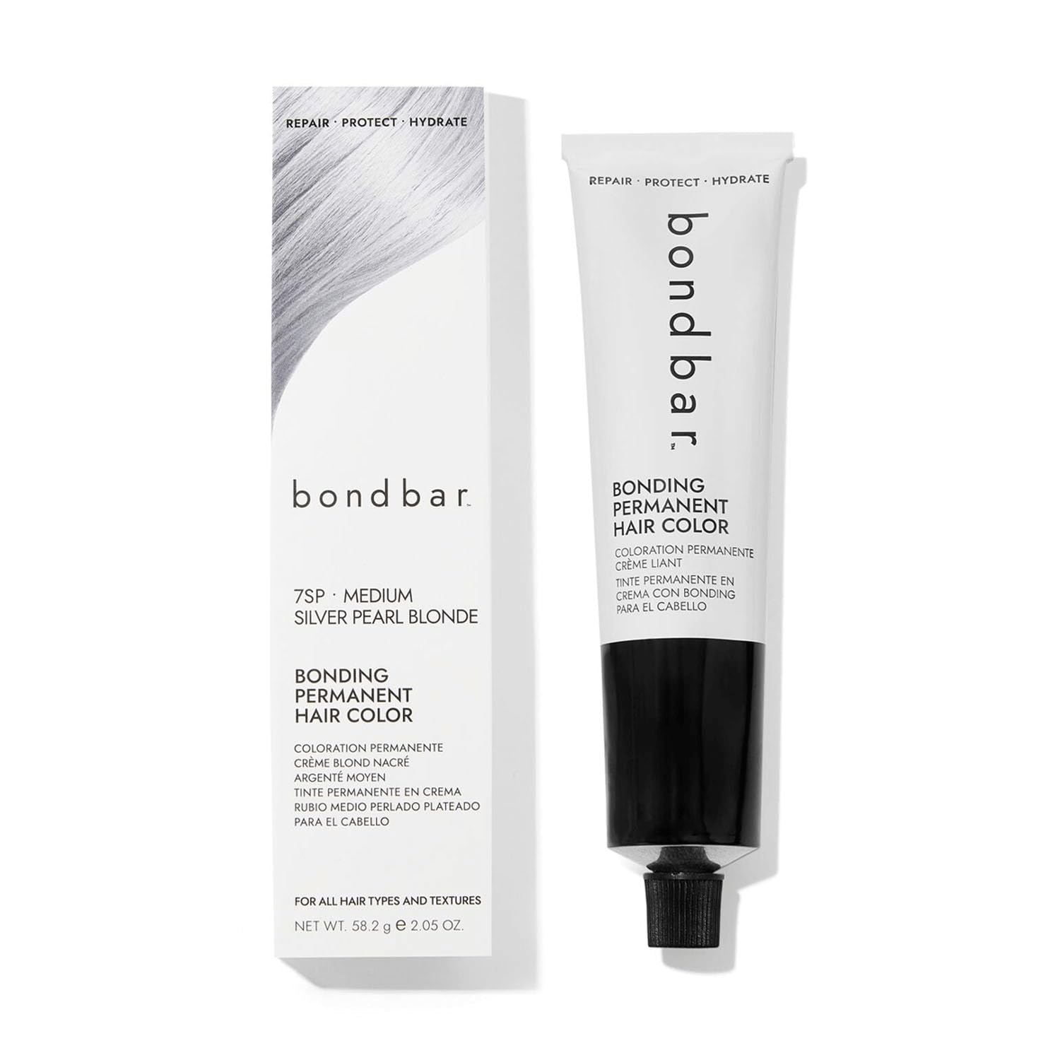 Bondbar 7SP Medium Silver Pearl Blonde Bonding Permanent Creme Hair Color, Repairing hair dye for all hair types, Vegan, Built in Bonding, 2.05 Oz