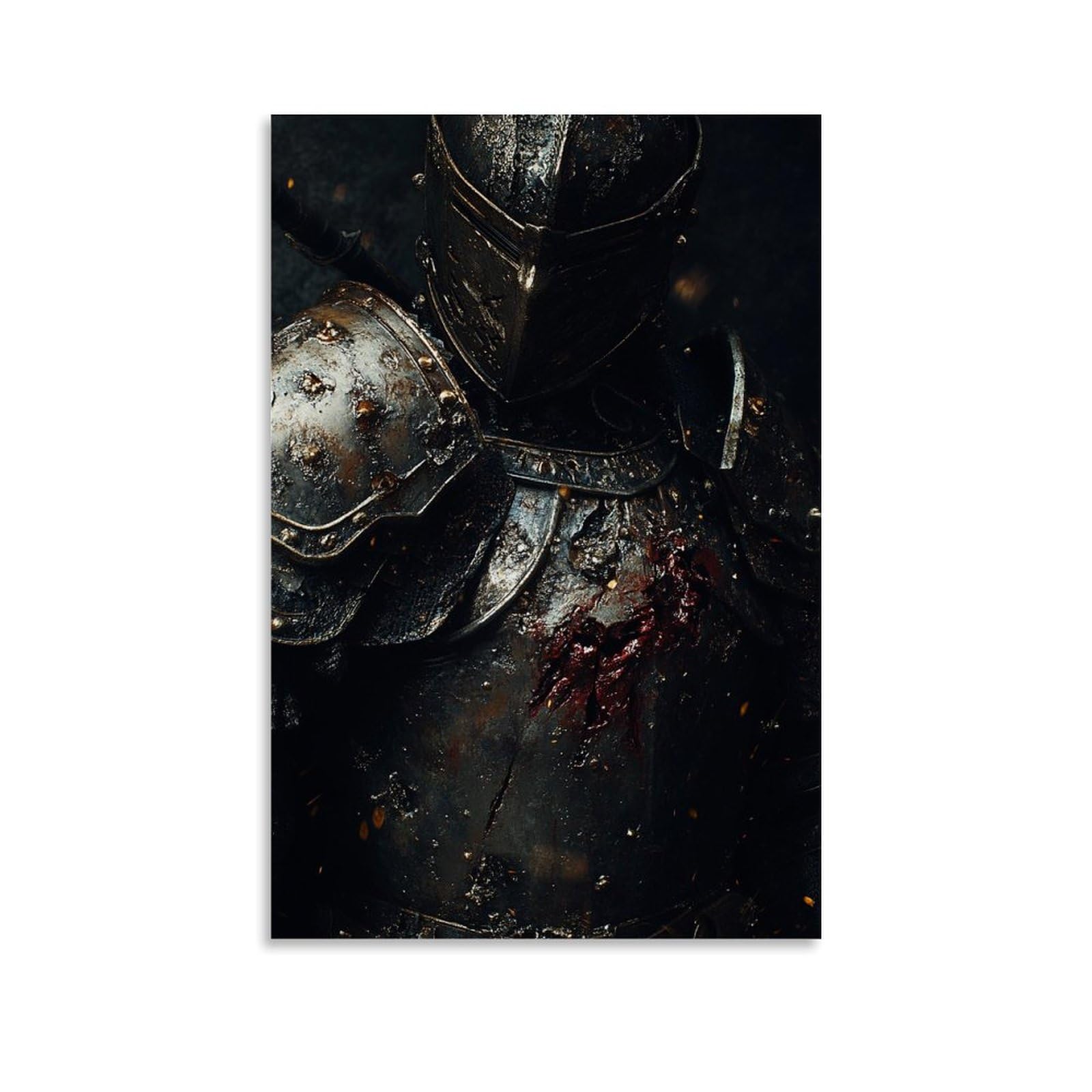 XGKJDS Minimalist Canvas Wall Art Picture Print-Medieval Knight Poster with Battle - Damaged Armor And Blood Modern Family Bedroom Decor Unframe-style 12x18inch(30x45cm)