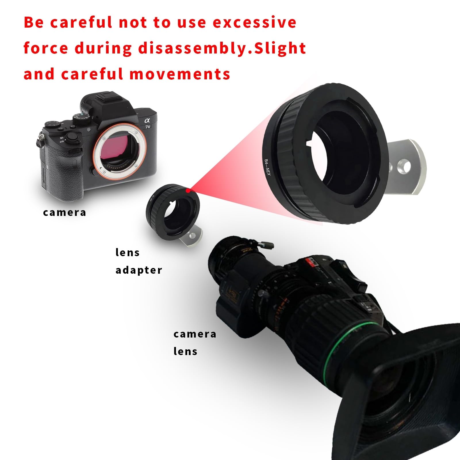 B4-NEX - Adattatore per obiettivo B4 2/3", compatibile con fotocamera Alpha E-Mount a7,a7S,a7II,NEX-3 NEX-5,NEX-C3,NEX-5N,NEX-7,NEX-F3,NEX-5R,NEX-6,B4 to NEX con treppiede