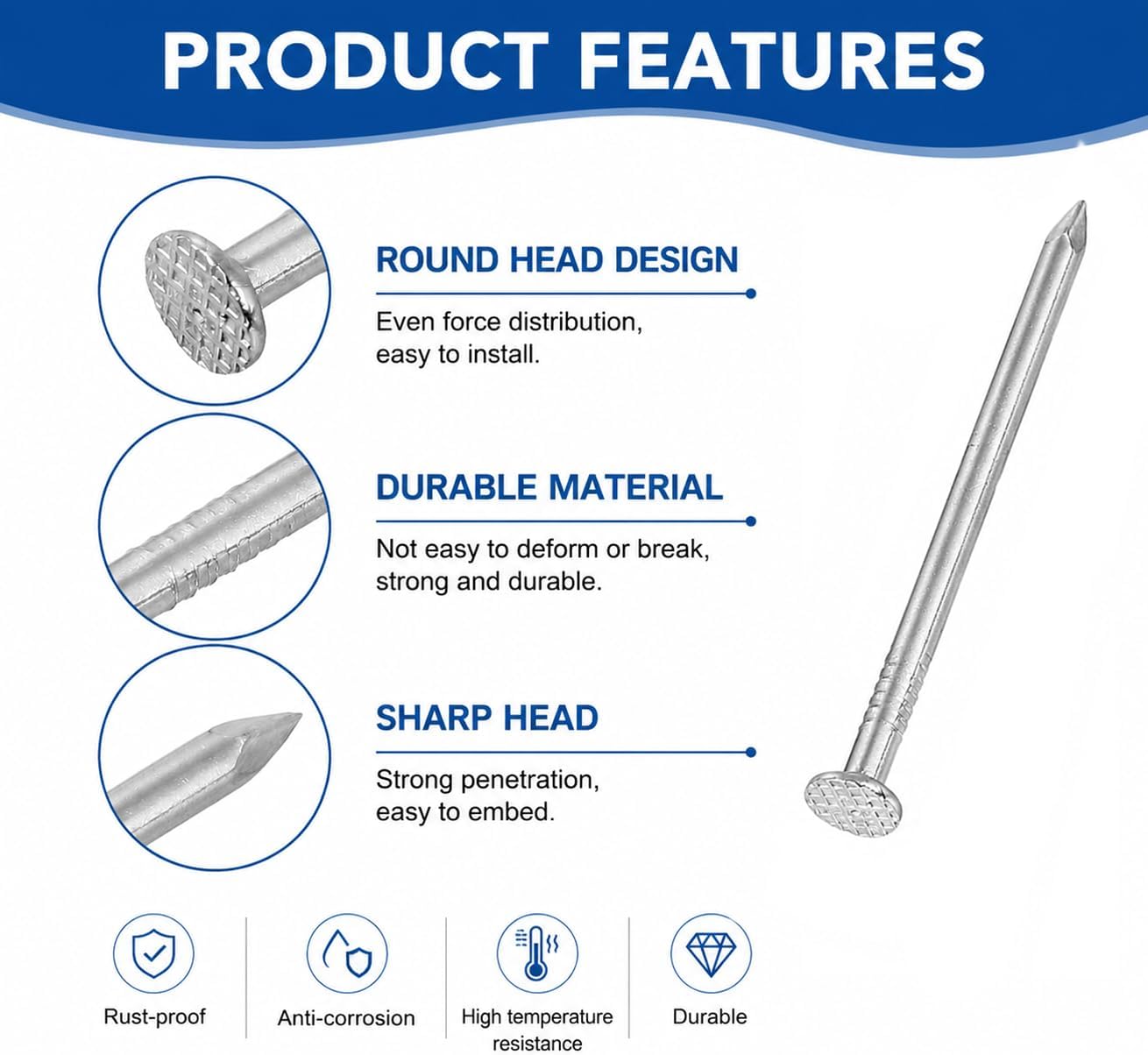 NACX 1Inches Hardware Nails, 304 Stainless Steel Wall Nails, Common Finishing Nail, 350Pcs