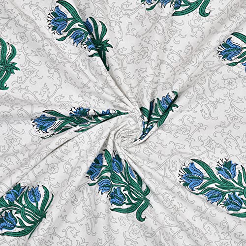 Image of BLOCKS OF INDIA Hand Block Printed Cotton Daylight Curtains with Eyelets(Set of 2 Curtains) (Flower 2, 5 FEET /Window)