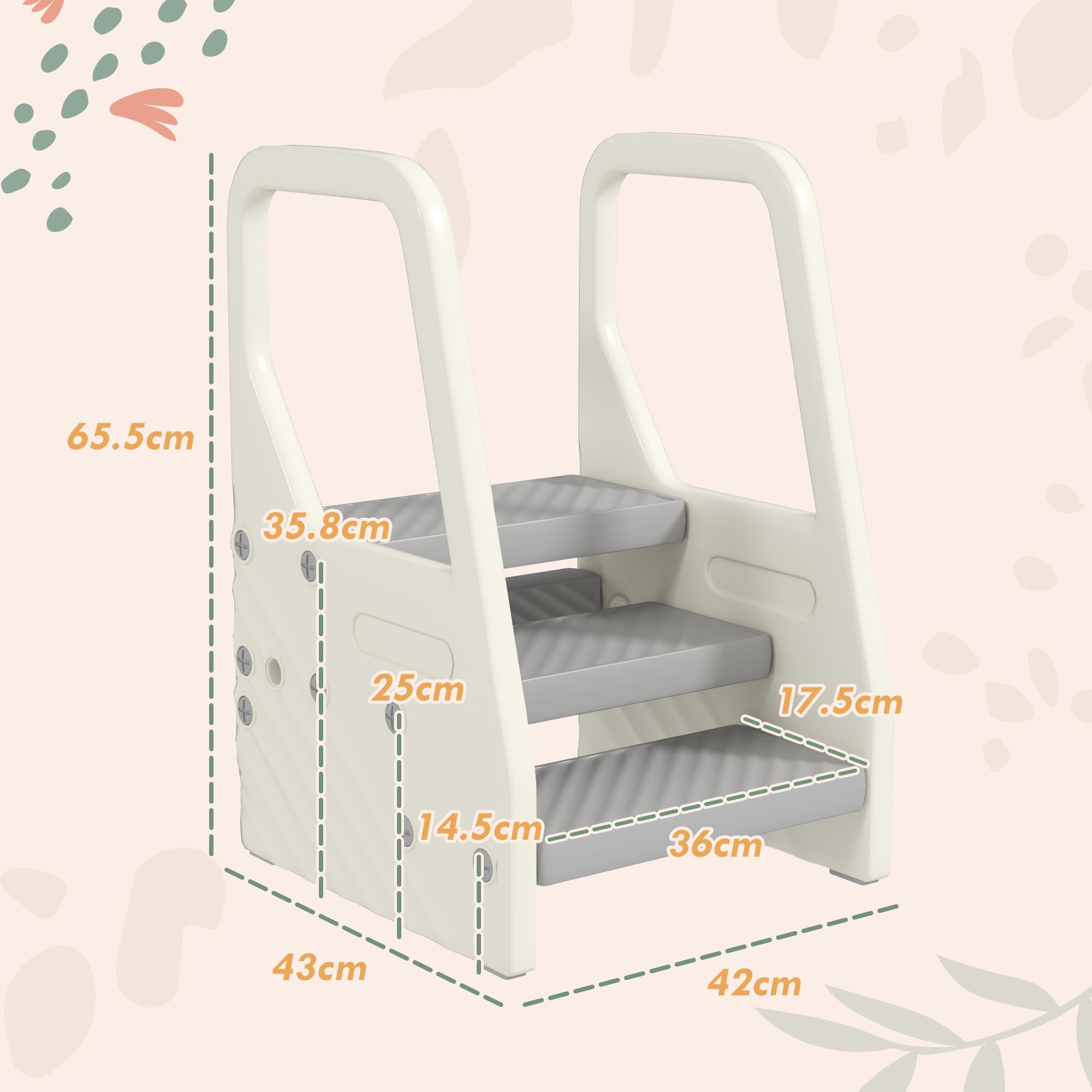 AIYAPLAY Tritthocker Kinder 3 Stufen Höhenverstellbar Kinderhocker Trittschemel mit Handgriffe, Anti-Rutsch-Füßen, Kinderschemel für Badezimmer Küche Waschbecken, für Kinder 2-5 Jahre, Grau