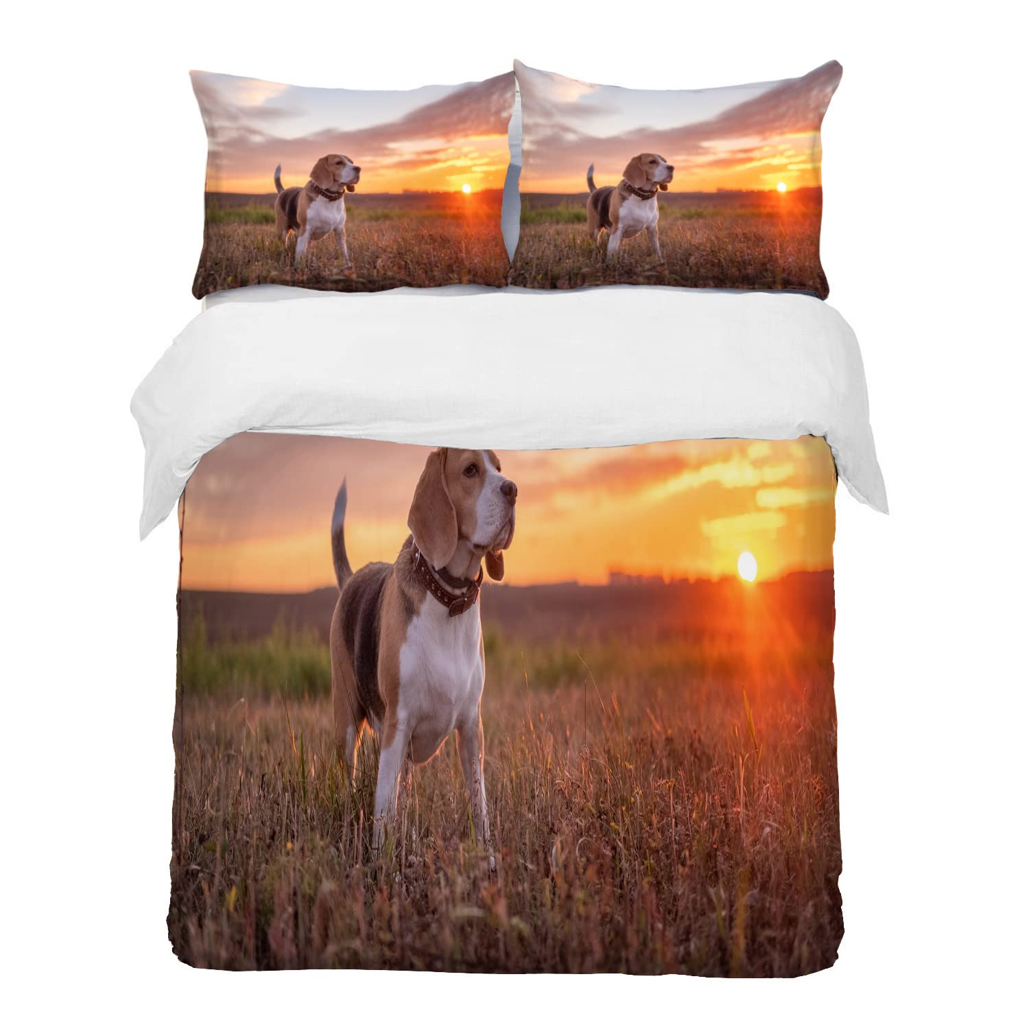 AOYNP Bettwäsche 155x200 Amerikanischer Beagle Bettbezug Set Weich Microfaser Bettwaren Haustier Welpe Bettwäsche-Set Für Jungen Mädchen Bettbezug Mit ReißVerschluss Und 2 Kissenbezug 80x80cm