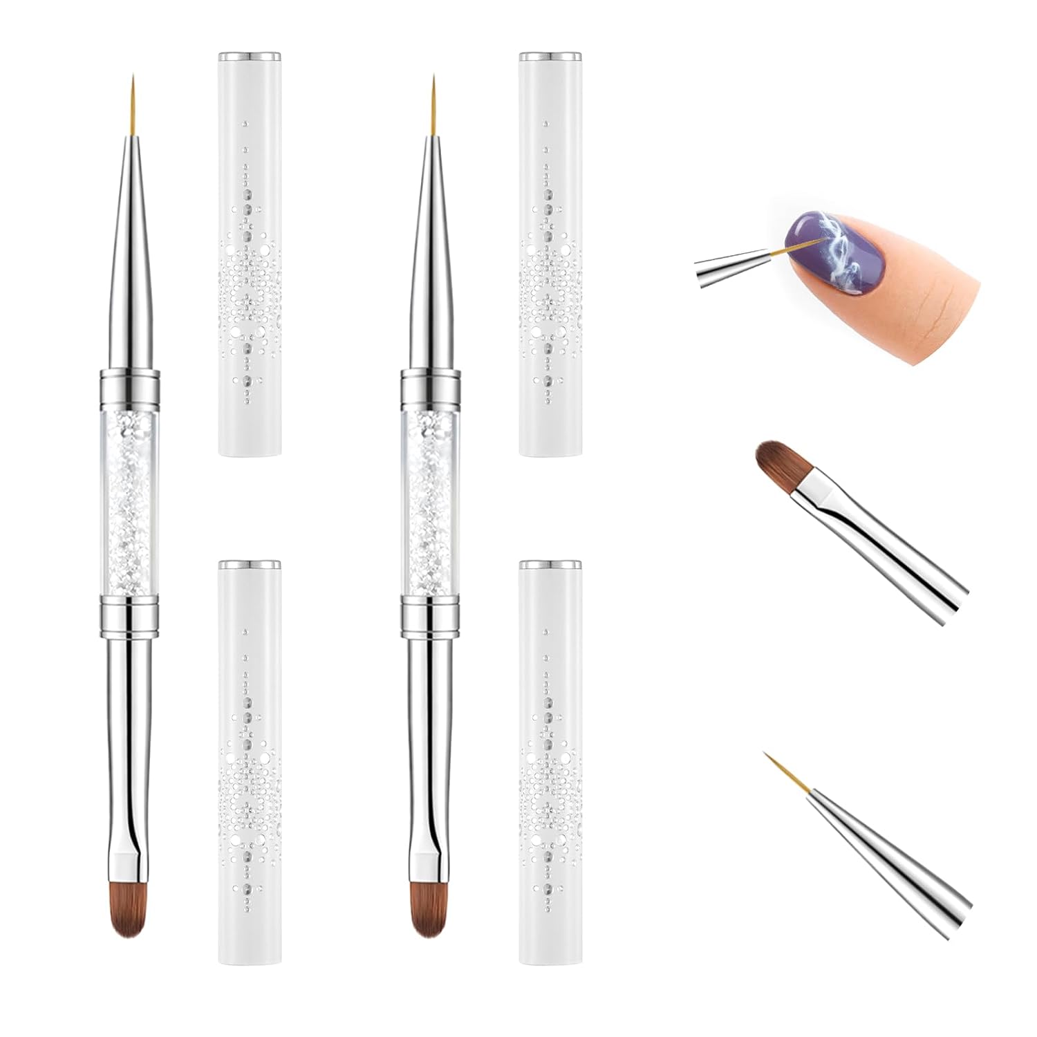 2 PCS Builder Gel Brushes, Dual Ended Hard Gel Brushes for Nails, French Tip Brush Liner Nail Builder Brush for Design Professional Nail Art