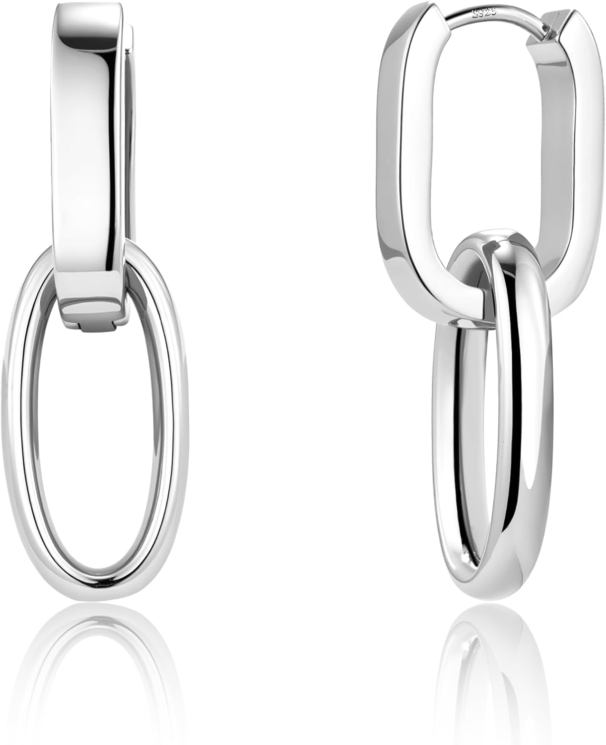 14K Gold Plated 925 Sterling Silver Dangle Earrings For Women Drop Earrings Small Sterling Silver Earrings Square Huggie Paperclip Dangly Hoop Silver Hoops Earrings Jewelry