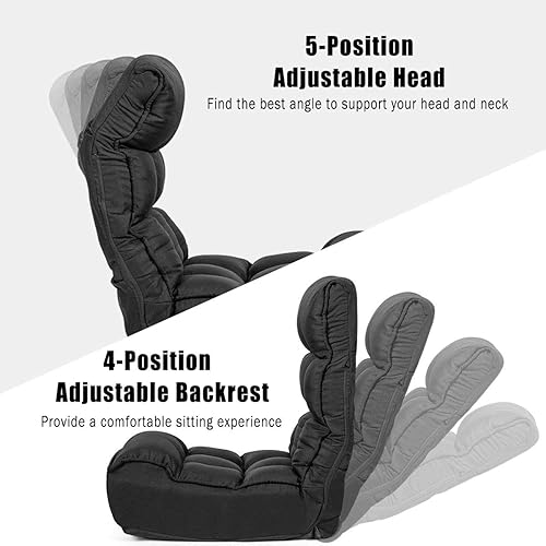 Miniatura 6 de DORTALA Silla plegable para adultos, silla de juegos de espuma viscoelástica con soporte ajustable para la cabeza y la espalda de 5 posiciones,