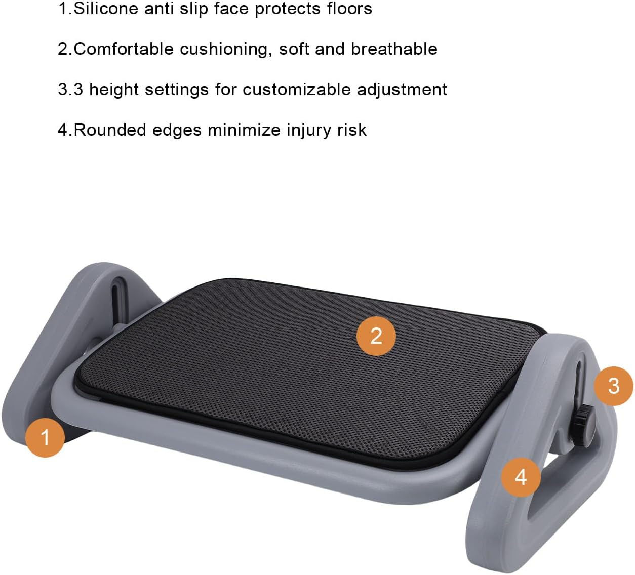 Asixxsix Foot Rest, Adjustable Plastic Foot Stool for Under Desk at Work, Large Panel with Non Slip Base, Ergonomic Footrest for Office and Home