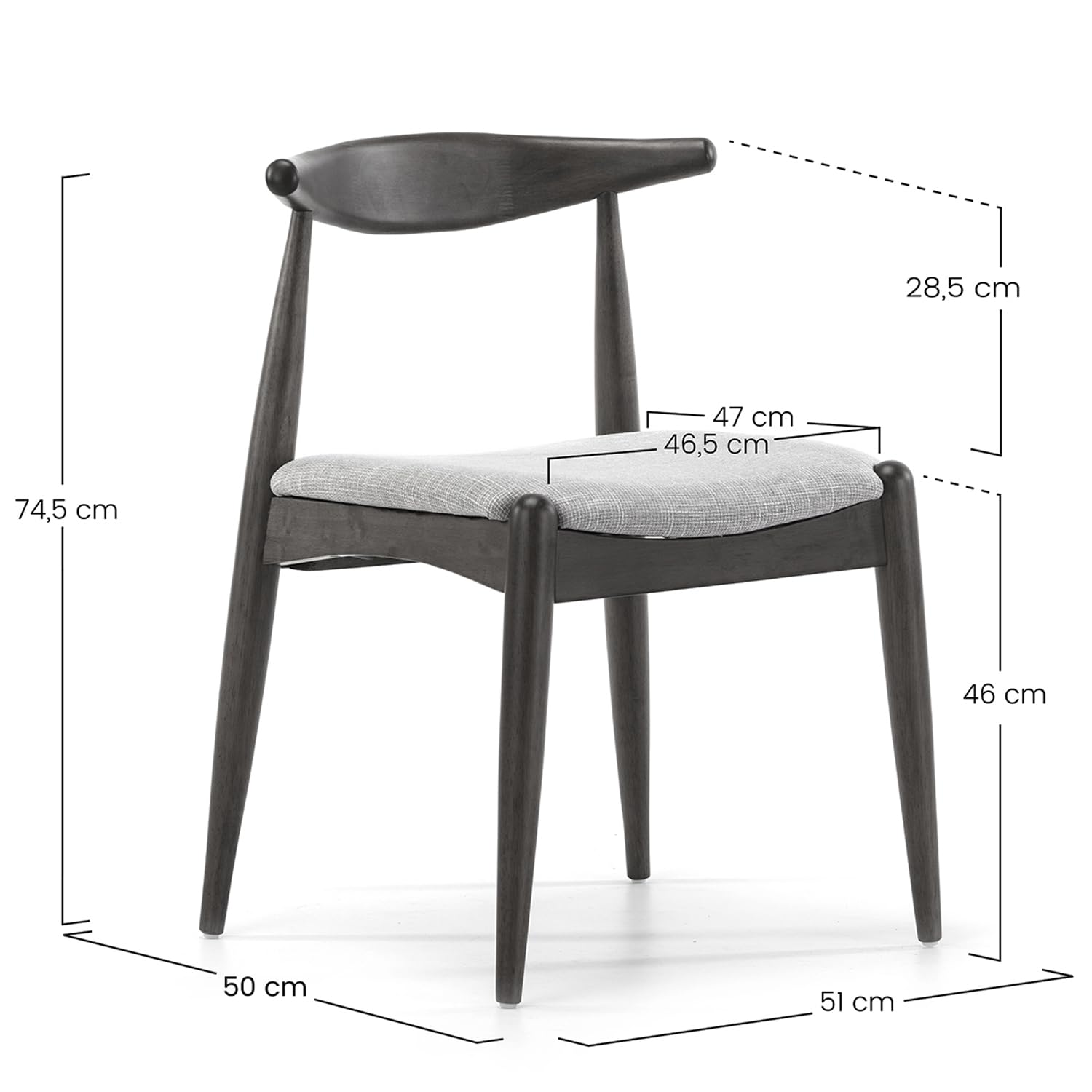 VS Venta-stock Pack 2 chaises Corzo Color Noyer, Bois Massif, 52,5 cm (Longueur) 50 cm (Profondeur) 74,5 cm (Hauteur)