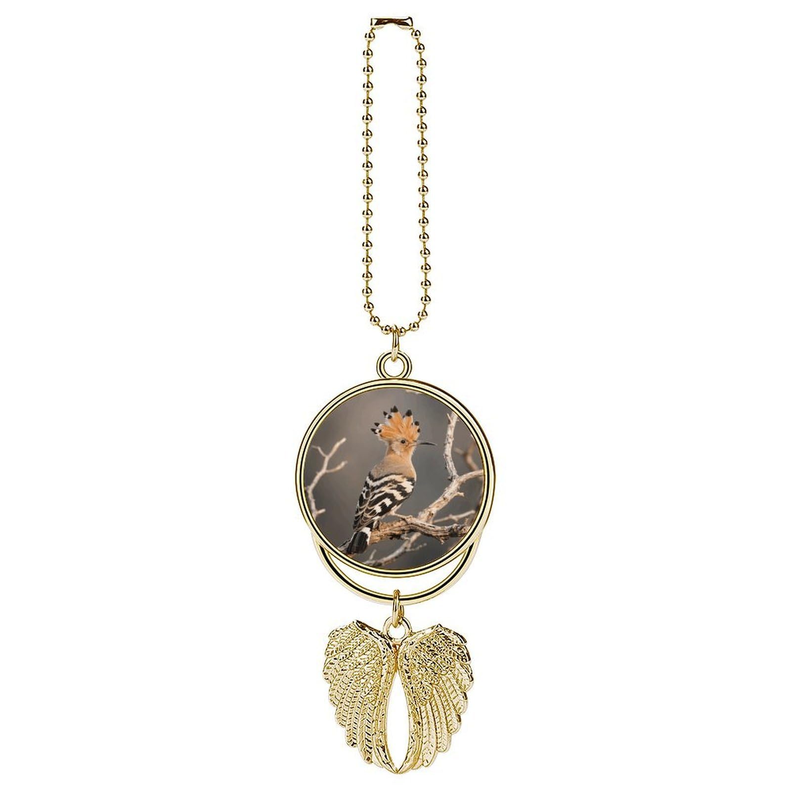 Hoopoe Guardian Angel Wing Car Ornament for Mirror, Zinc Alloy Hanging Charm with Spiritual Design for Protection, Rearview Mirror Accessory Decor Gift for Women Men(Golden)