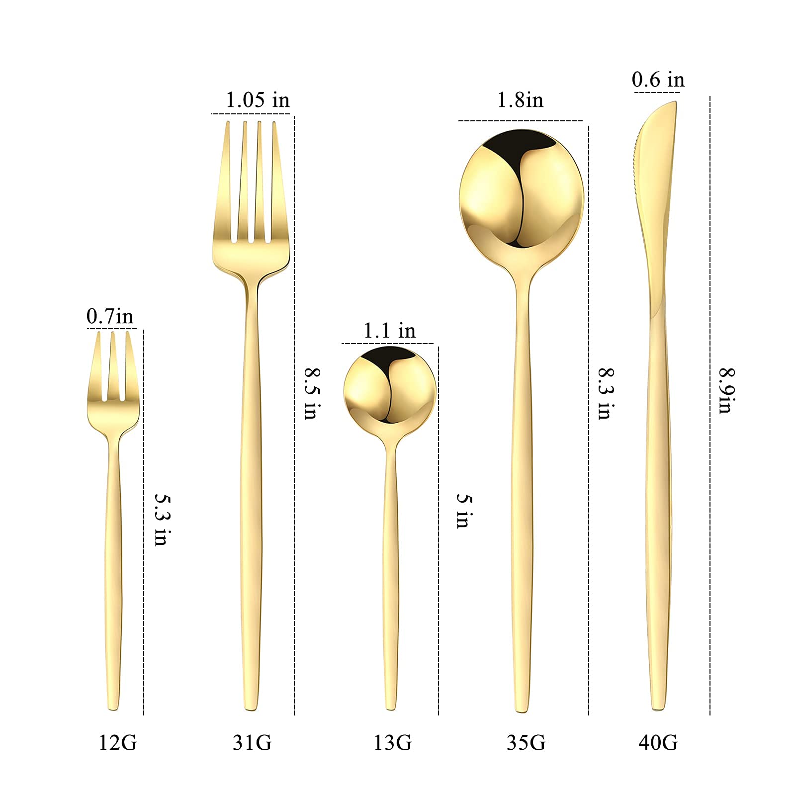 Venuy Juego de 30 cubiertos con cuchillos de carne, cucharas y tenedores, para 6, cubiertos cubiertos y utensilios básicos de vajilla, acabado espejo, apto para lavavajillas