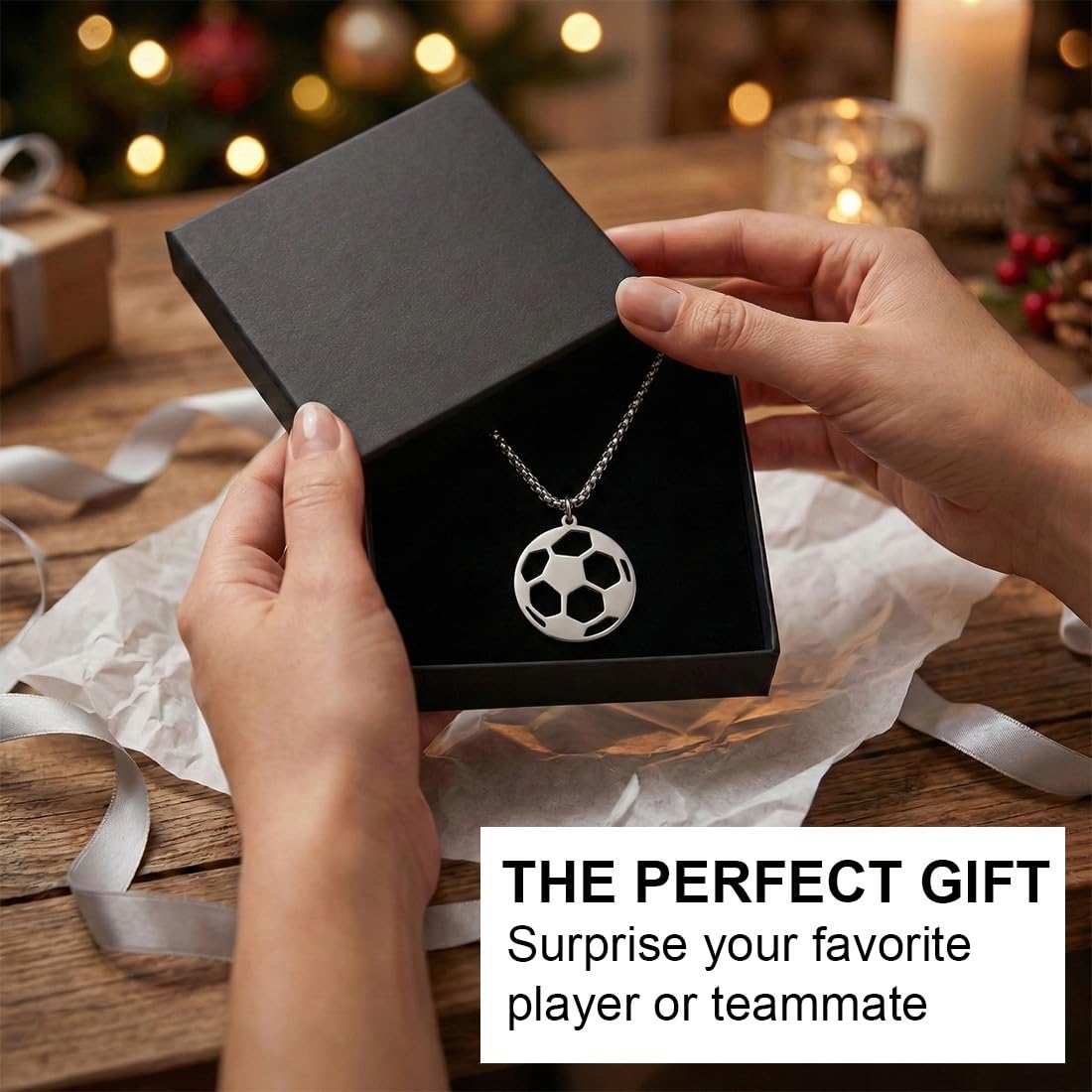 Collar de Fútbol, Acero Inoxidable, Collar con Colgante de Fútbol, Joyería con Caja de Regalo, Unisex, Plateado, Moderno, 60 cm, 1 Unidad, Regalos Niños 10 Años Originales