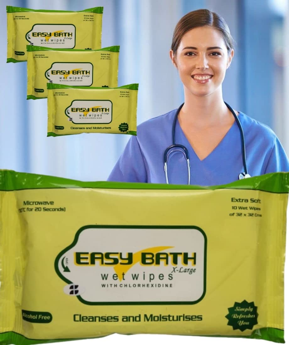 LUREME Easy Bath Wet Wipes Value Pack of 1 Extra Large Bed Bath Towels for Adults, Patient, Baby Wipes. Refreshing Moisturizing Sponge Bath. 10 Wipes/Pack - Microwaveable Easy Bath Wet Wipes (LU3)