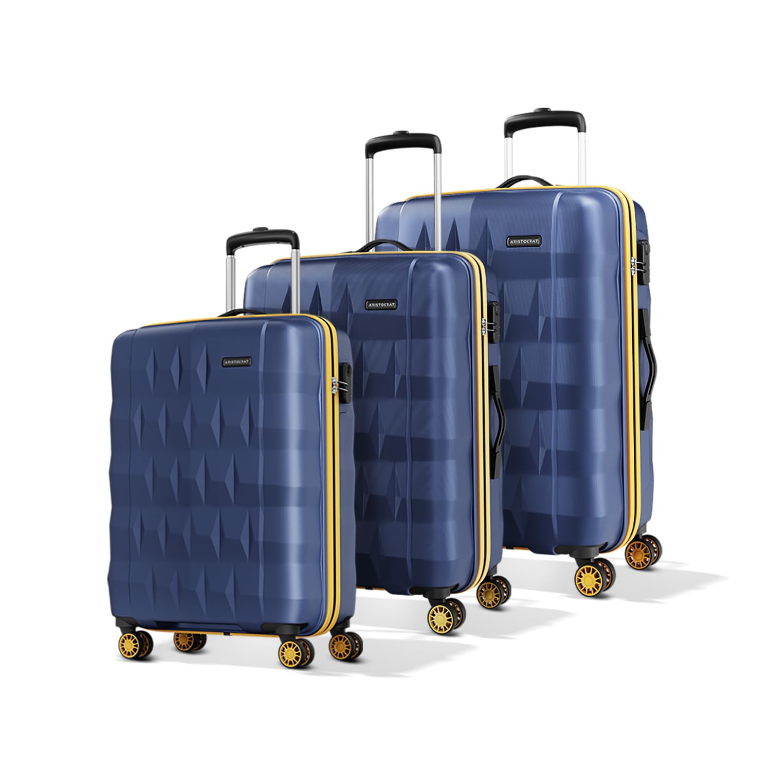 Aristocrat Comet 8 Wheel Set of 3 (Small+Medium+Large) Hard Case Trolley Bag | Combination Lock | Tough and Durable Polycarbonate Luggage | 3 Year International Warranty | Suitcase for Travel | Blue