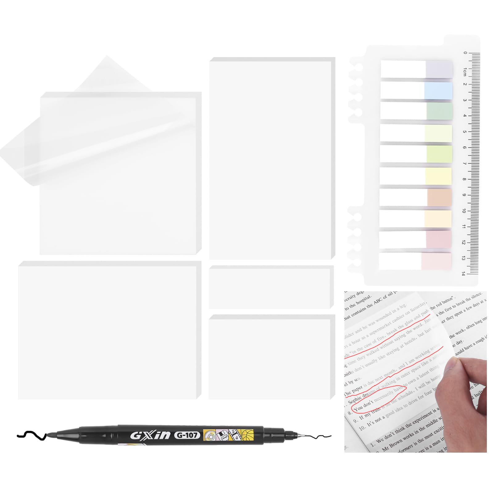 Photo 1 of 7 Pack Transparent Sticky Notes with Marker, Translucent Sticky Note Pads for Book Notes Highlights, Clean Removal 7 pack-clear
