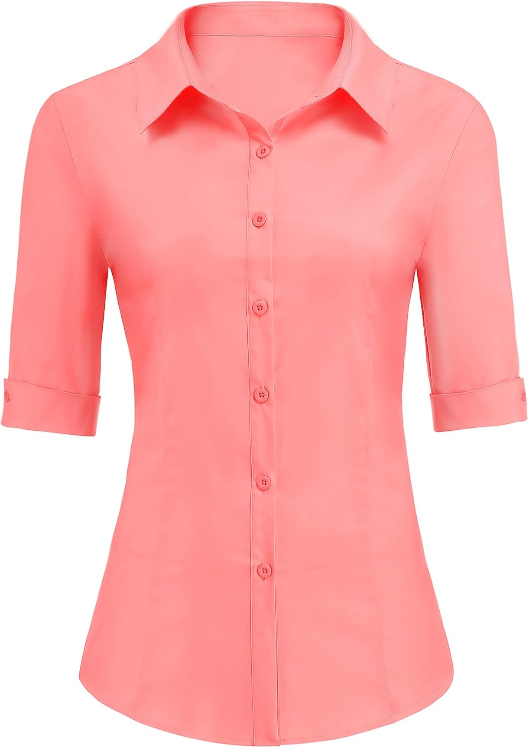 Zeagoo 3 4 Sleeve Button Up Shirts for Women Coral