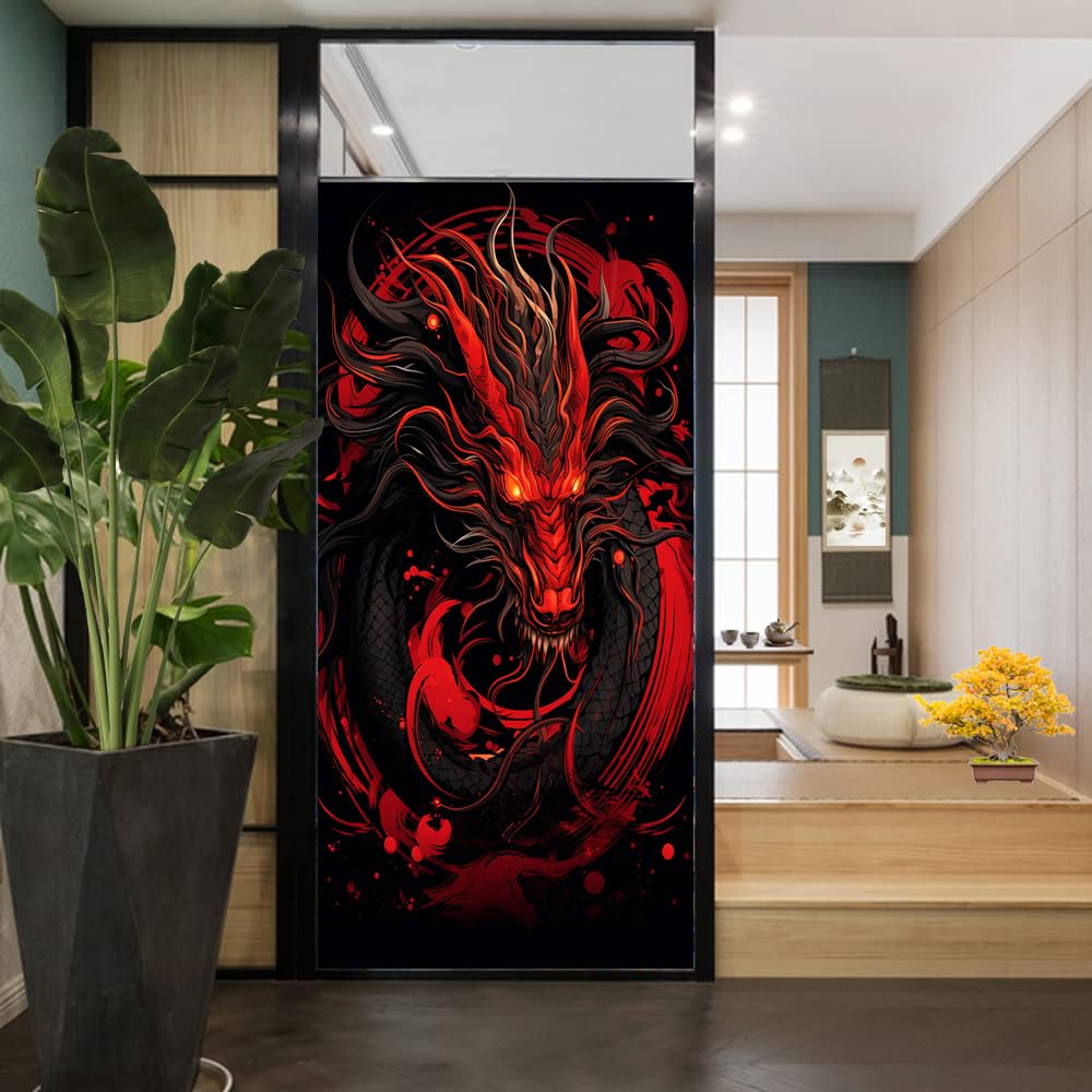 Ayaros Style A Classic Dragon Window Privacy Film Mythological Animals Fire Red Creature Stained Glass Window Coverings Static Cling Window Film For Home Office Stores 17.7Wx23.6l Inch