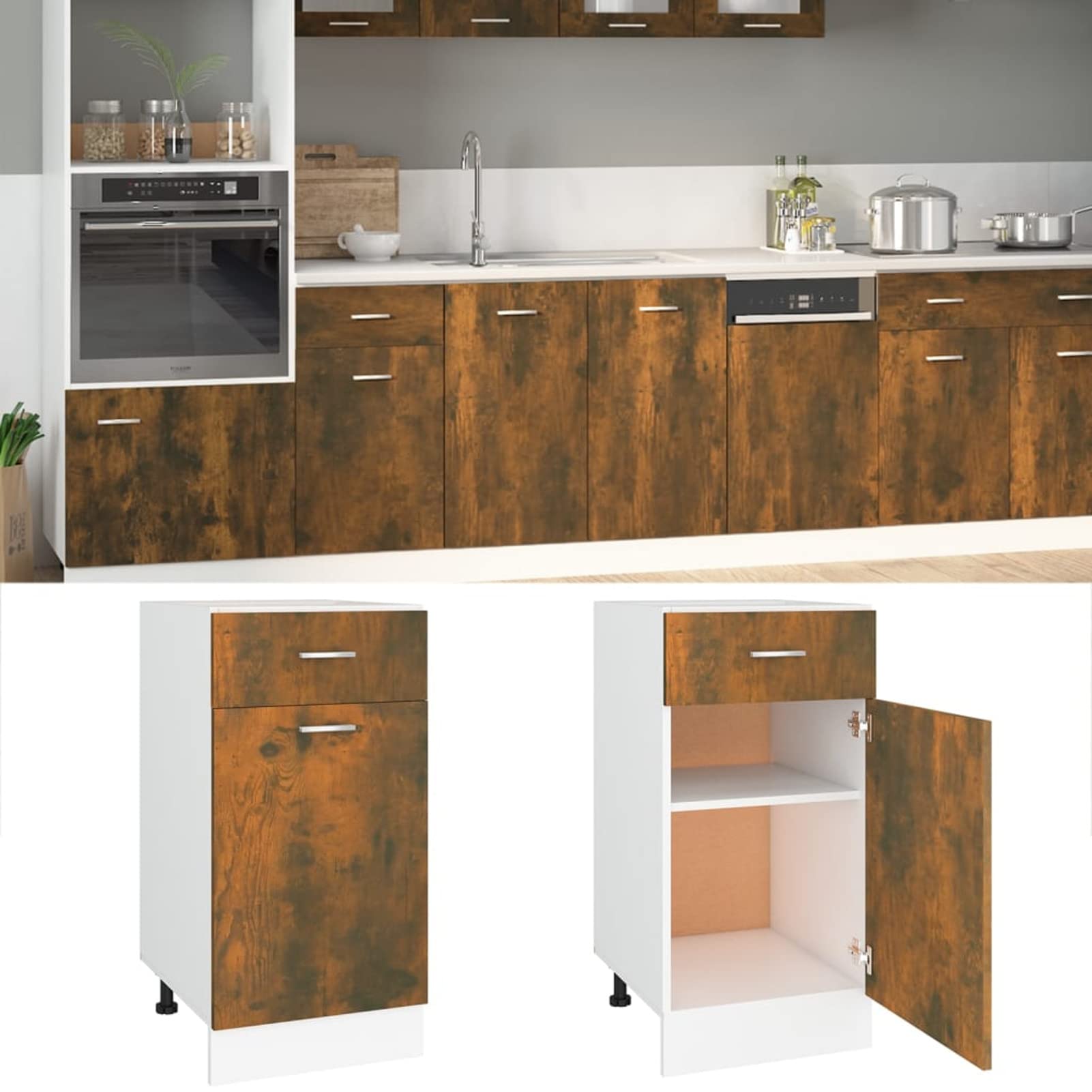 ZEYUAN Unterschrank mit Schublade Räuchereiche 40x46x81,5 cm Küchenschrank, Küchenunterschrank, Unterschrank Küche, Küchenmöbel, Miniküche, Spülschrank