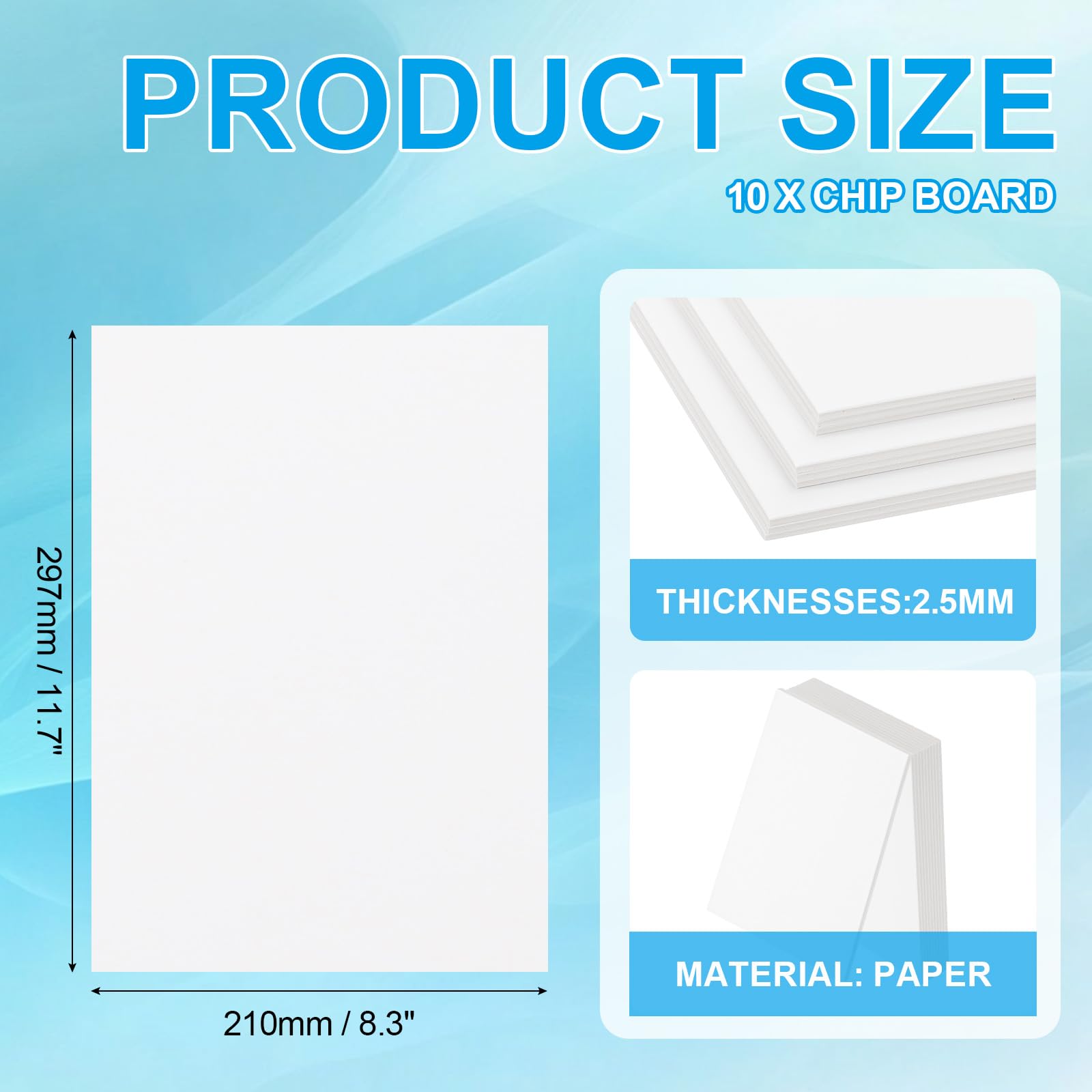 PATIKIL 12x8x0.1" Chipboard Sheets, 10Pcs 100PT Thick Book Board Binders Board Sturdy Bookbinding Supplies for Book Binding Cover White - Image 2
