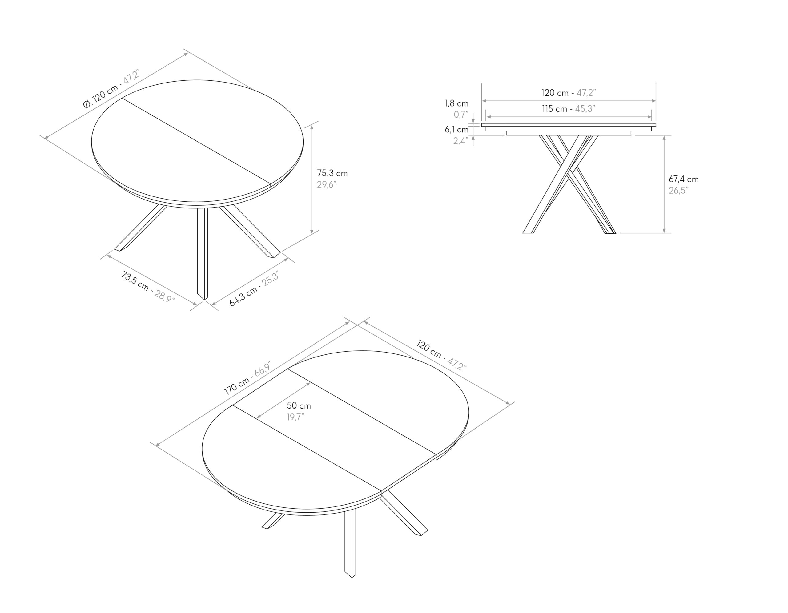 PAZZO DESIGN Tavolo Rotondo Allungabile Gabri, Tavolo Soggiorno, Cucina, Gambe Incrociate Shangay Bianche, Made in Italy, Rovere Rustico, da 120 a 170 cm - id_2177
