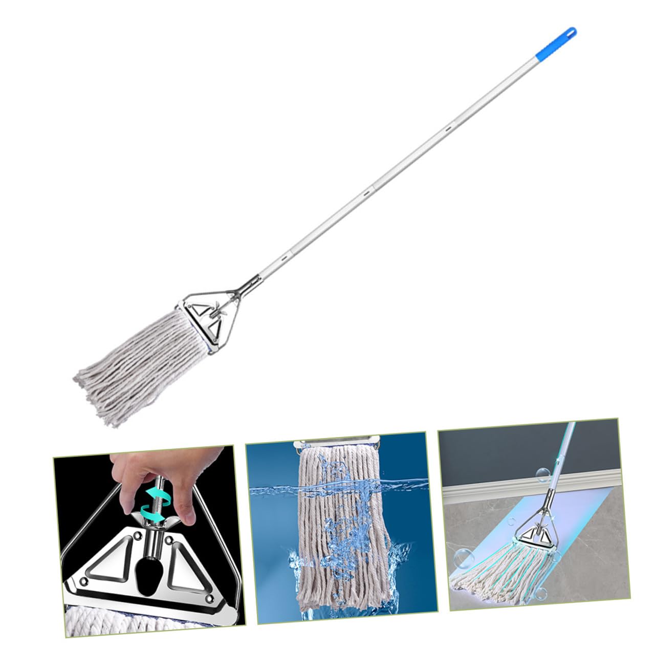 Mopa de Algodón Absorbente para Limpieza Húmeda y Seca Trapeador Triangular de Aluminio Resistente para Suelos de Madera Azulejos y Cemento Mango Ergonómico Antideslizante Alta