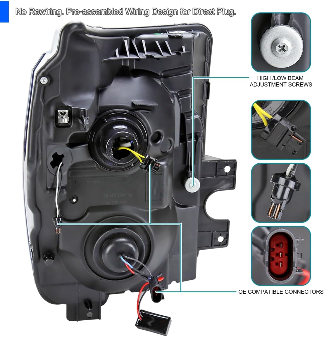 SPEC-D TUNING Black Smoke Projector Headlights w/Switchback Sequential LED Bar and Startup Animation Compatible with 2011-2016 Ford F250, F350, F450, F550 Super Duty, Left + Right Pair Headlamps