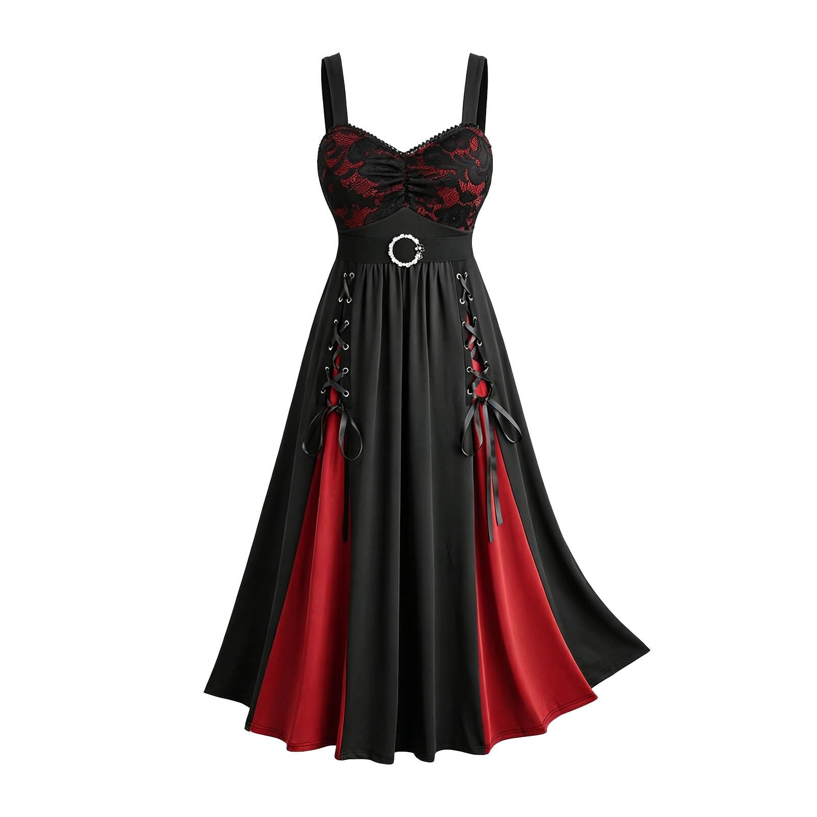 Robe Gothique à Bretelles en Dentelle avec Ceinture Corset, Costume de Cosplay pour Adultes