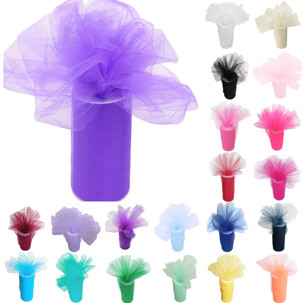 Time to Sparkle 3pcs 6inchx25 yards Tulle Roll Spool Tutu Party Birthday Wraping Crafts Bridal Bow Skirt Wedding Decor, Lilac