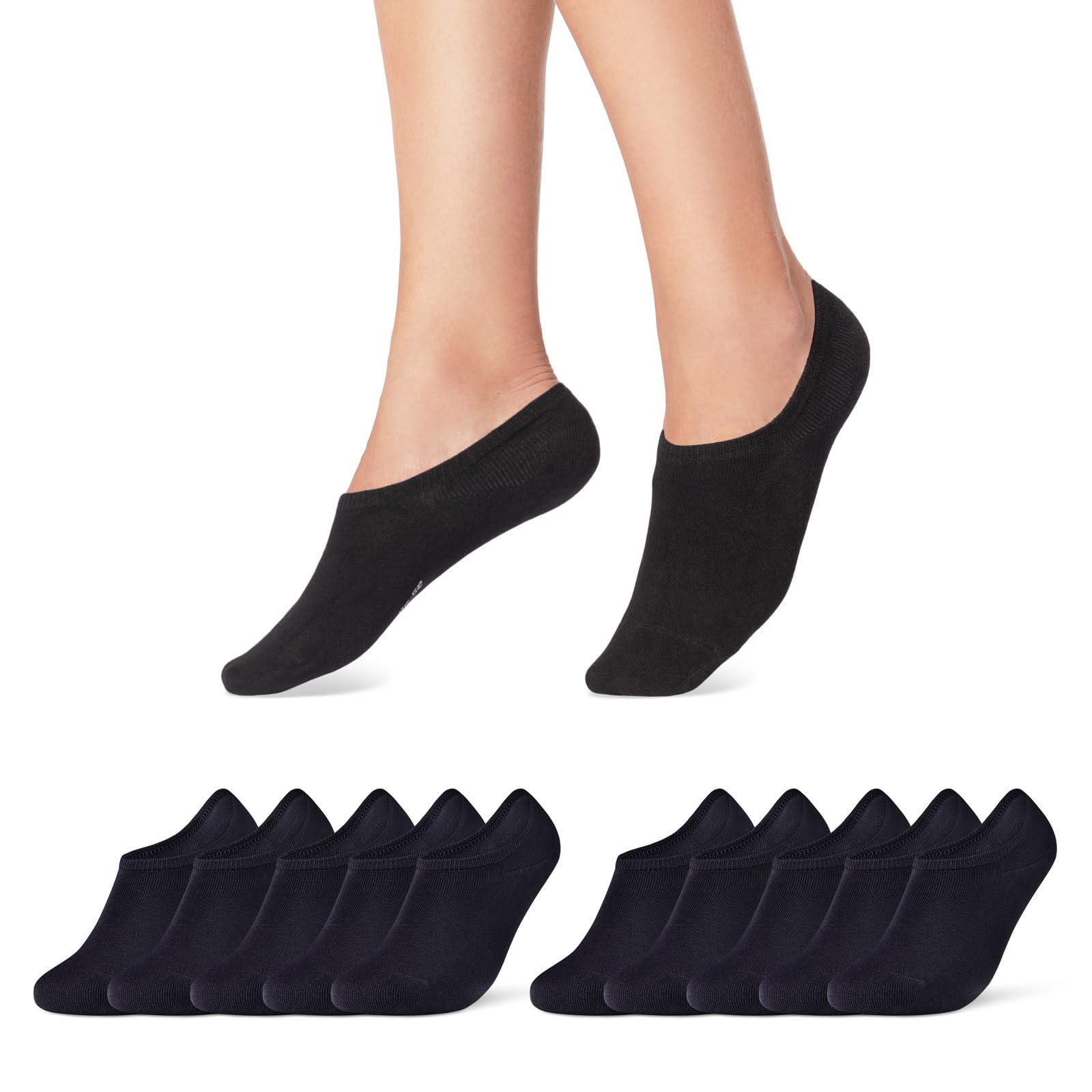10 Pairs of Women's Men's No Show Trainer Socks Breathable and Non-Slip with Silicone Pad