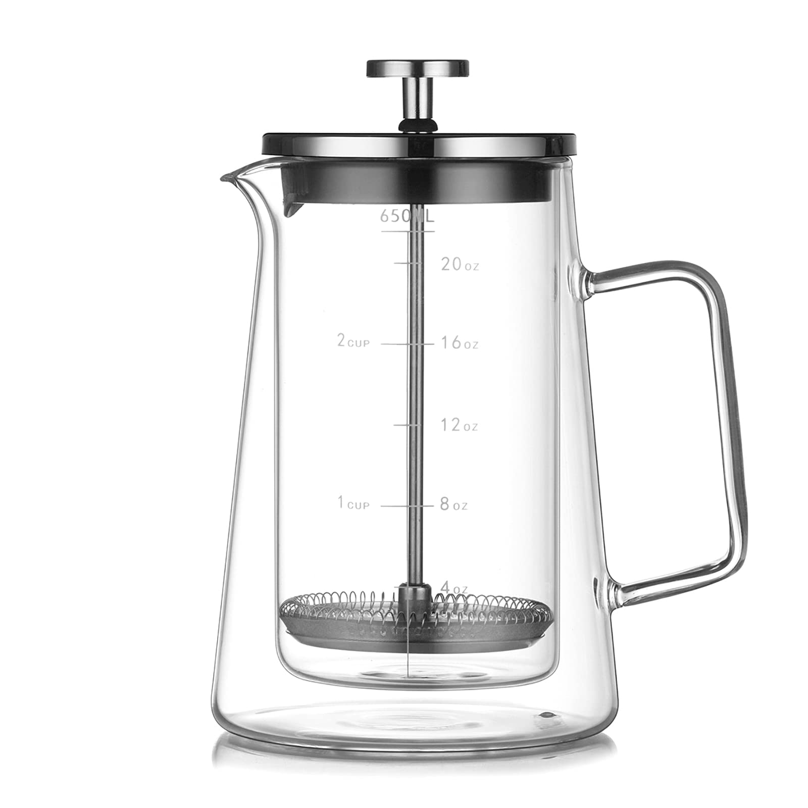 Olla De Prensa De Café Para Elaboración Manual, Cafetera De Prensa Francesa De 650 Ml, Buena Permeabilidad Y Resistencia Al Frío Y Al Calor Repentinos, Para La Cafetería De La Oficina En El Hogar