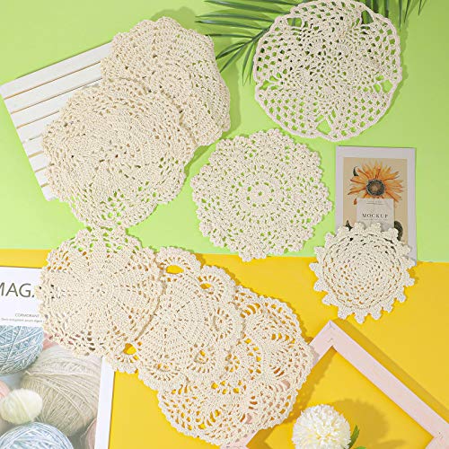 image for Chuangdi 8 Pieces 6 to 8 Inch Cotton Lace Doilies Crochet Handmade Lac