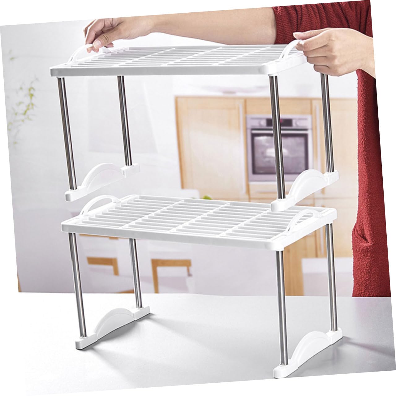 Housoutil Scaffale Portaoggetti in Metallo 2 Pezzi Supporto di Stoccaggio Multiuso Bianco 42X22X22 CM per Cucina e Bagno Mensola da Pavimento Resistente per Condimenti e Utensili