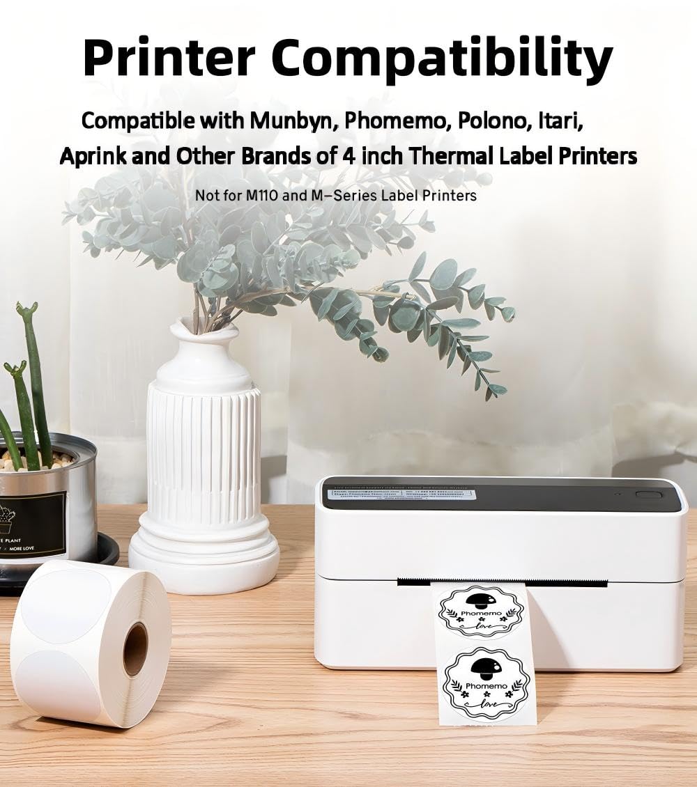 Phomemo Bluetooth Etikettendrucker Bundle mit 750 Runden Thermoetiketten (50mm), Kabelloser Label Printer für Versand, Amazon, Etsy & DHL, Kompatibel mit iOS, Android & PC, Ohne Tinte