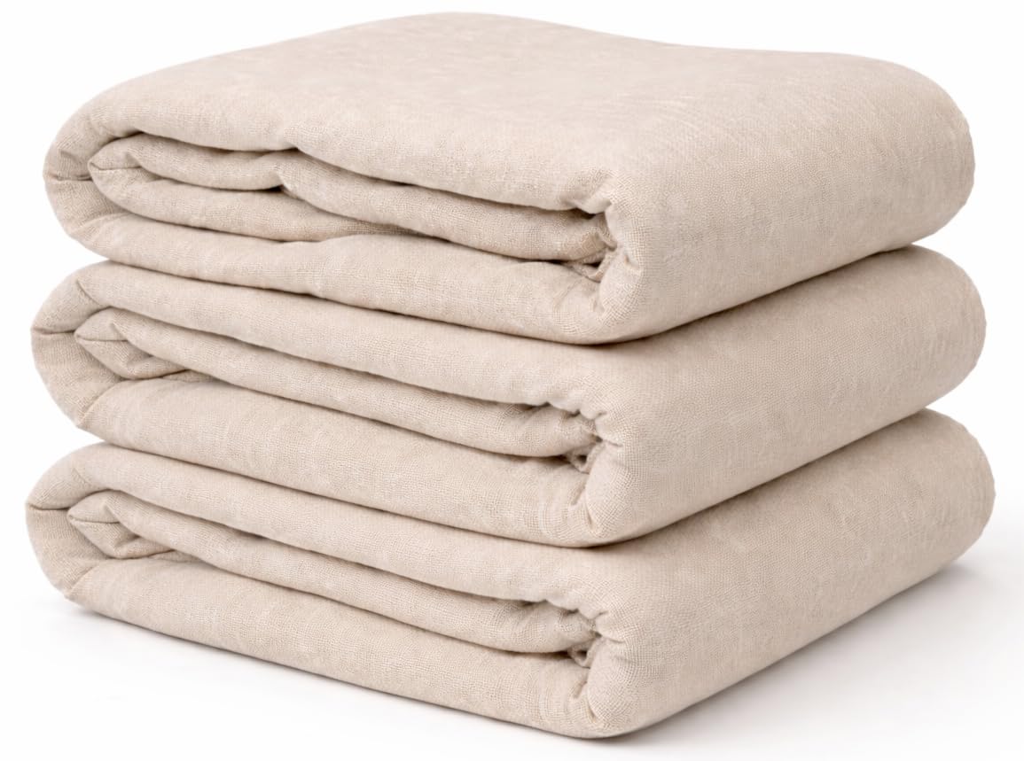 Equip247uk Cream Cotton Dust Sheets For Painting & Decorating | Paint Sheets | Drop Cloth | Painting Cover Sheets | Dust Sheets For Furniture | Washable And Reusable | (Cotton, 12Ft X 9Ft / 3.50M X 2.60M -3 Pack)