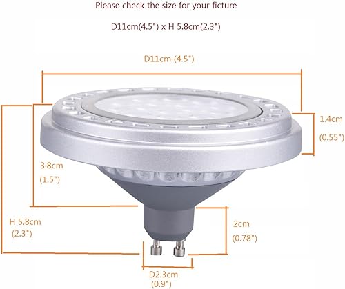 Miniatura 2 de QLEE Regulable GU10 Base AR111 15W 30  Ángulo de haz SMD LED Bombilla 3000k Luz cálida AC120V Focos abajo Luz de la pista 1500Lm