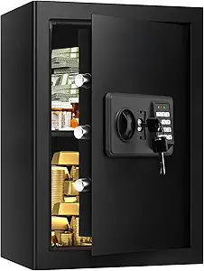 3.3 Cuft Large Home Safes Water and Fireproof, Fire proof Safes for Home Use, Anti-Theft Security Safe Box With Digital Keypad & Removable Shelf and Led Light, Money Safes for Documents Valuables