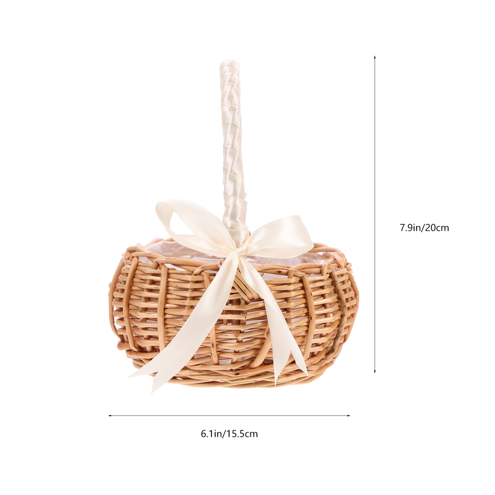 Amosfun 2 Set Cesto Di Fiori Easter Basket Cesto Per Ragazza Di Fiori in Raso Cestino Di Paglia Cestino Multiuso Portatile Intrecciato Stoffa Bianca 2 Pezzi * 2