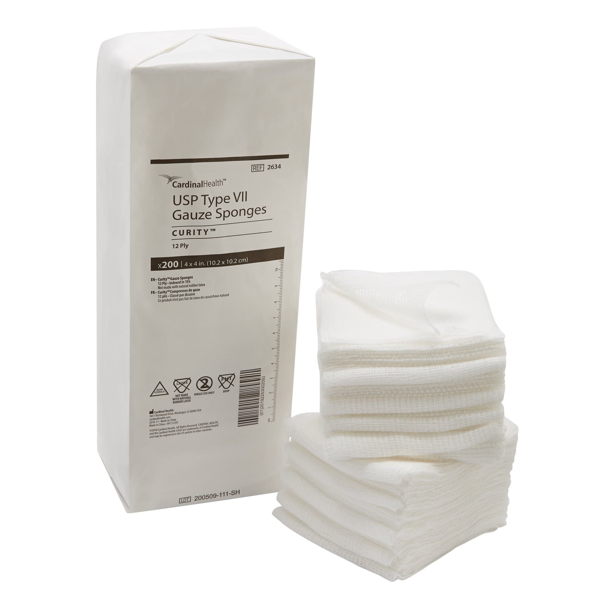 COVIDIEN 2634 Curity Gauze Sponge, Non-Sterile, 4