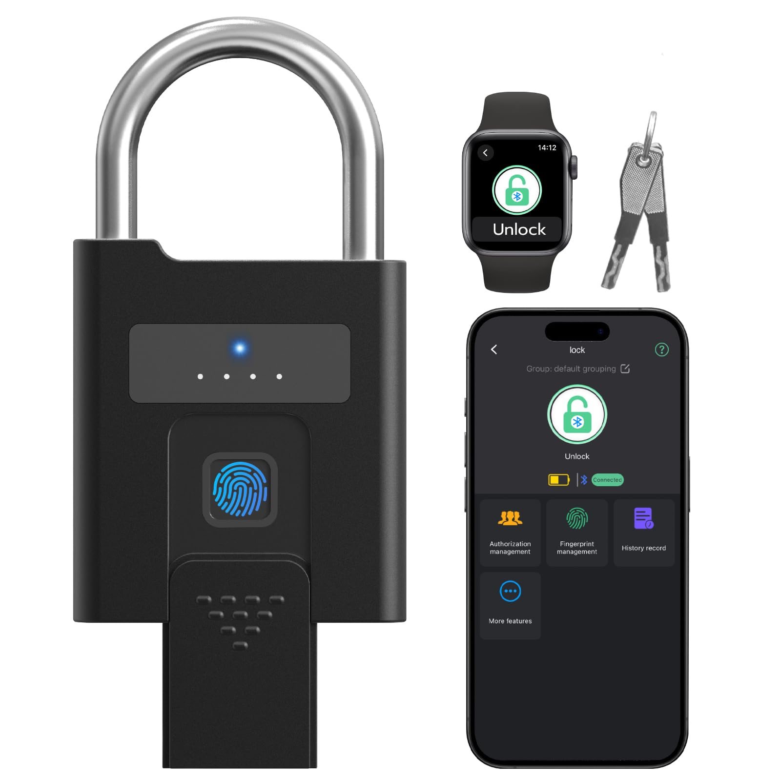 Anweller Fingerprint Padlock,Heavy Duty Padlock with Keys,Smart Padlocks Waterproof Bluetooth App Control,Outdoor Gate Lock for Fence, Shed, Storage,Gym Locker,Container