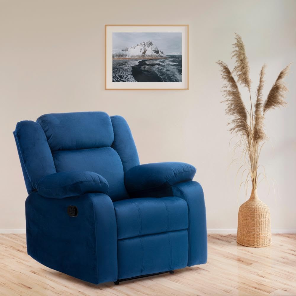 Wakefit Recliner Chair | 3 Year Warranty | Recliner Sofa, Recliner Sofa Set for Living Room, Recliner Sofa 1 Seater, Recliners for Home Relax, Manual - Swayback (Velvet, Blue) (B0C6M4QN3S) Amazon Price History, Amazon Price Tracker