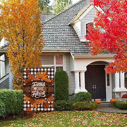 Artofy Football And Fall Y'all Garden Flag Autumn Home Decorative House Yard Outside Small Flag Black White Buffalo Plaid Check Maple Leaves Decor, Thanksgiving Farmhouse Outdoor Decoration Sign 12X18 #TOP3