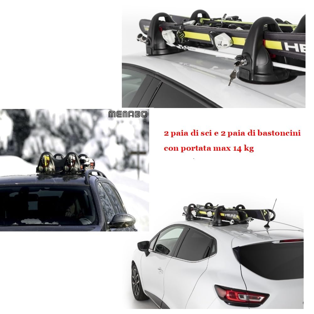 Compatible con Mini One/Cooper 5P dal 14 in POI 18 Smooth PORTAESQUÍS para 2 Pares DE ESQUÍS + 2 CAÑAS DE ESQUÍ MAGNÉTICAS con IMANES para Techo DE Coche HOMOLOGADO