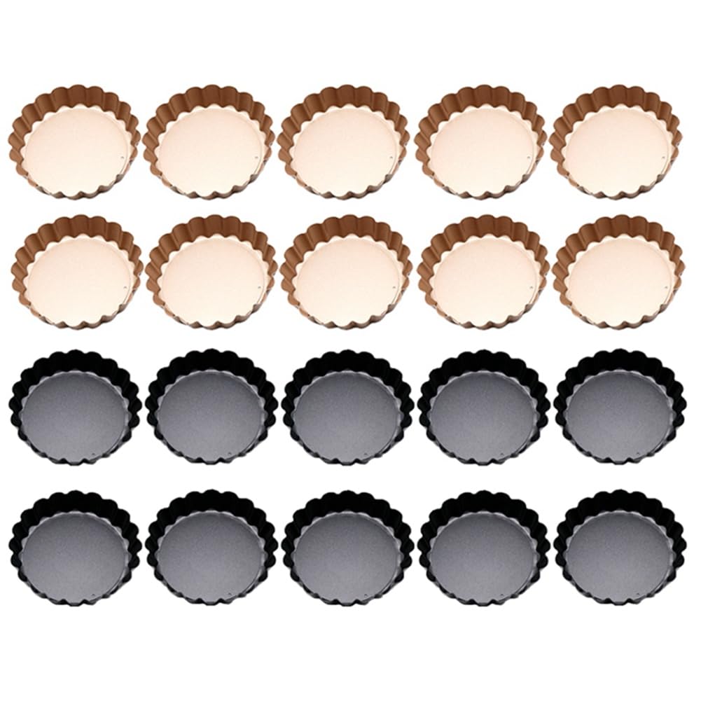 Lot de 20 mini moules à tarte avec fond amovible - 4 moules à gâteau ronds antiadhésifs - Convient pour les gâteaux, les desserts, etc. - Réutilisables, durables et faciles à utiliser.