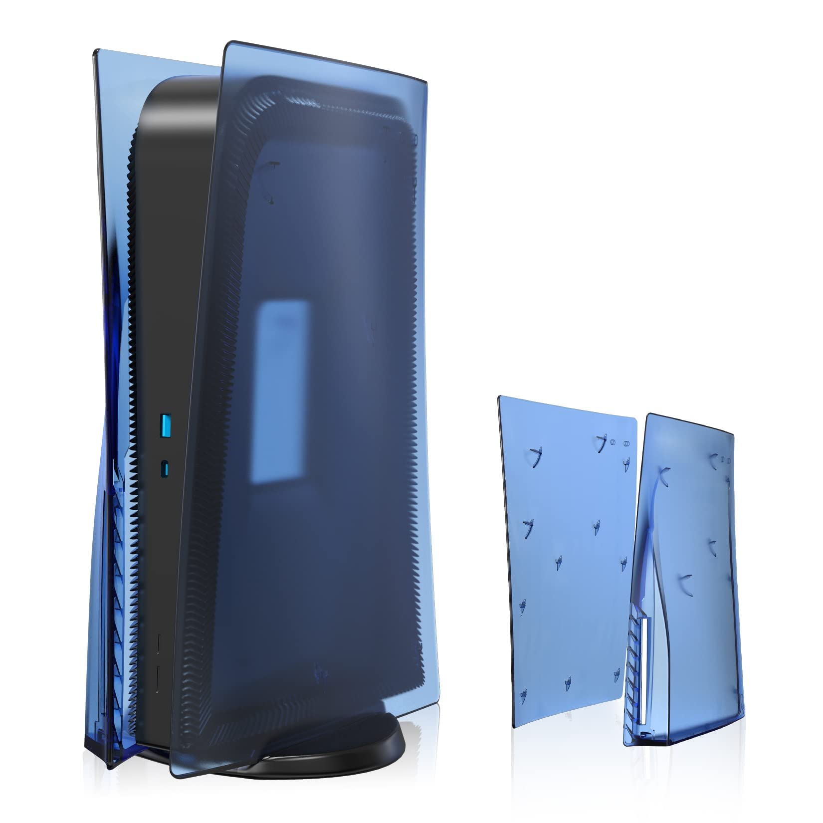 KASTWAVE for PS5 Console Case, Hard Shockproof Transparent Blue Dustproof Side Replacement Plate Console Disc Version Accessories