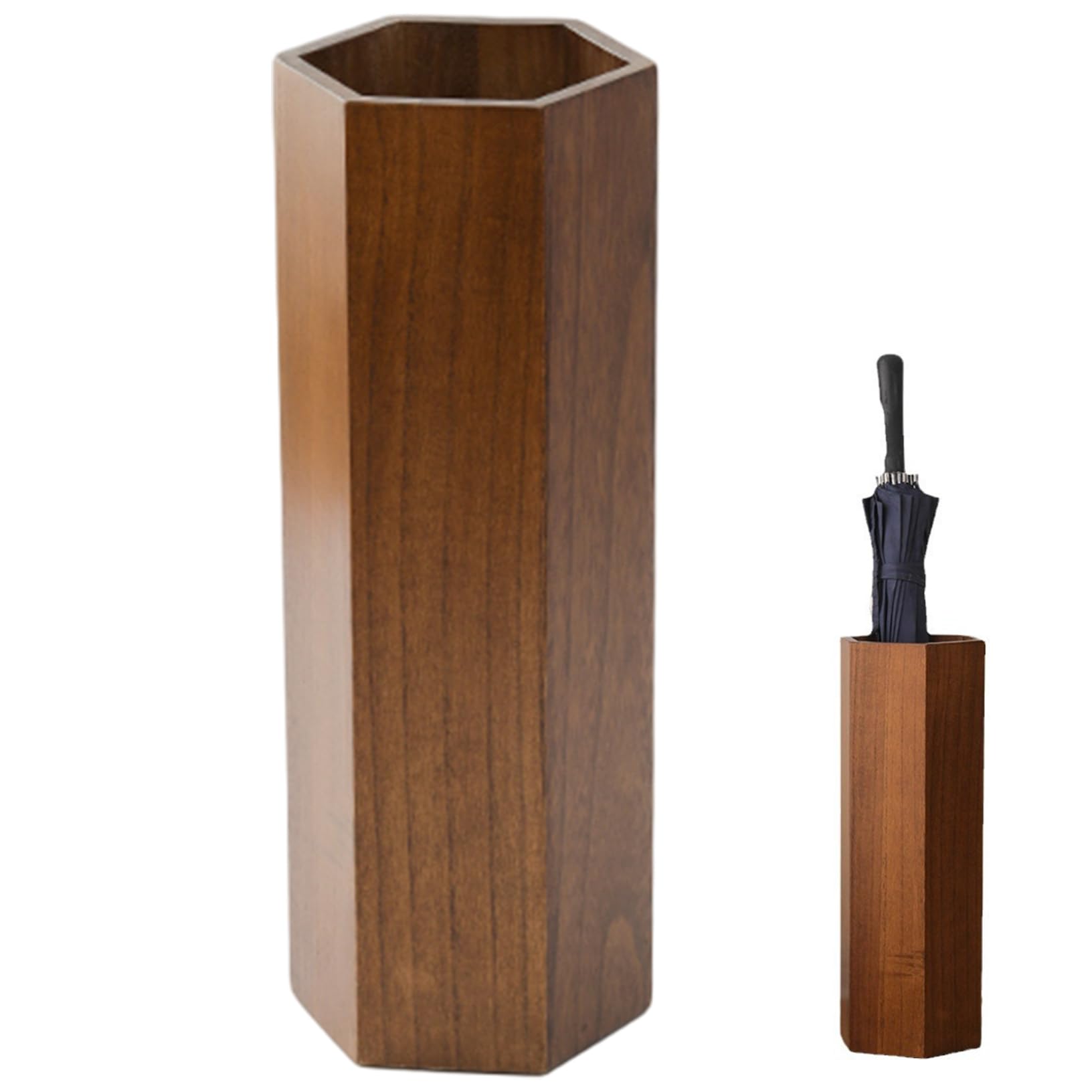 Portaombrelli per Ingresso, Secchiello per ombrelli in Legno da 7, 5x19 Pollici, Porta Bastoncini da Passeggio con canne esagonali Marroni Vintage per Ufficio Domestico