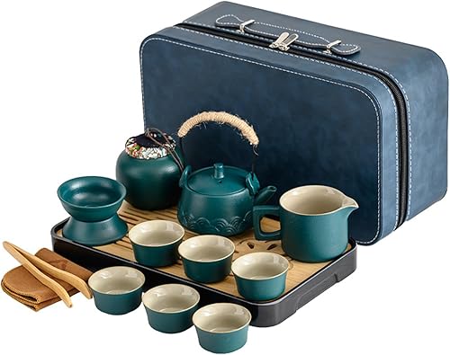 Juego de té para adultos, juego de té japonés, juego de té de porcelana, juego de té completo, 6 tazas de té, juego de té Kung Fu portátil, damas,