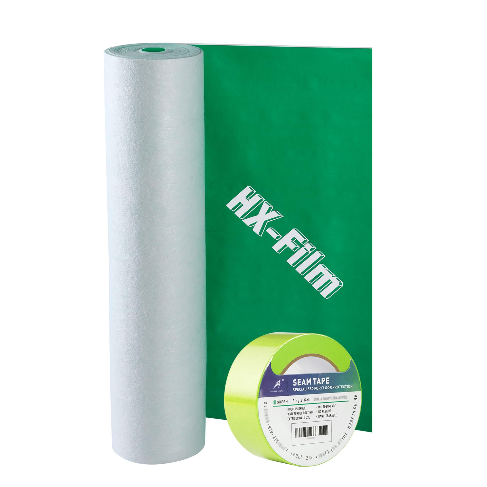 HX-Film 39" x 100' Heavy-Duty Floor Protection | Construction Grade Carpet Protector | Drop Cloth Plastic Film for Hardwood Floors | Waterproof Painters Covering with No Residue (Green)