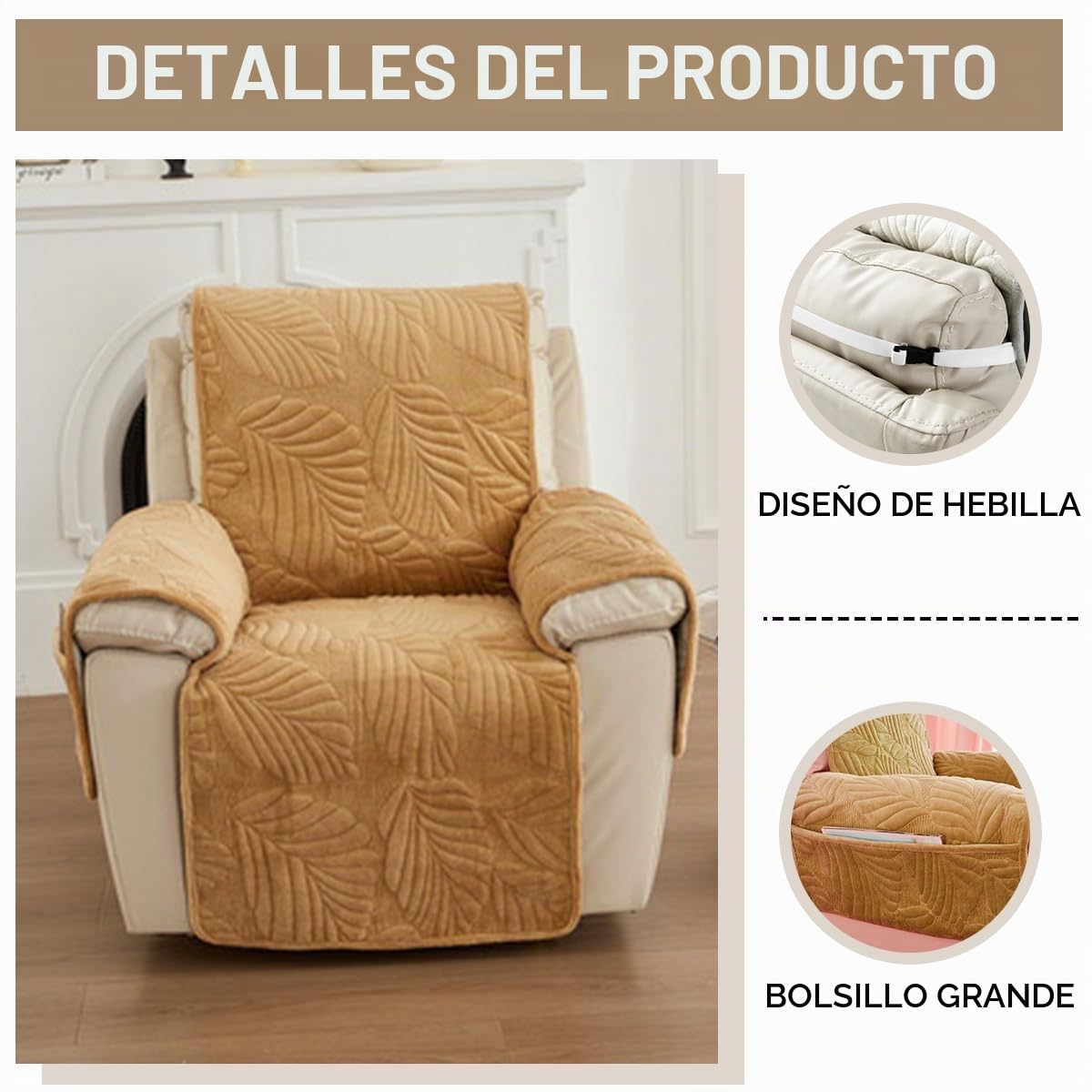 Fansu Funda Sillon Relax Reclinable 1 Plaza, Funda Sillon Relax with Pockets Non-Slip Fabric Couch Cover, Hoja Espesar Peluche Corto Sillón Relax Funda Reclinable, Cubre sofá