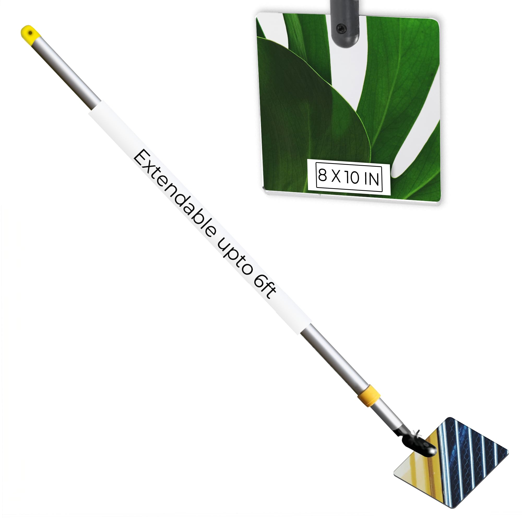 Extend A Vue Inspection Mirror Telescoping Pole, Lightweight & Durable, 3 ft - 6 ft Pole, 8 x 10 inch Acrylic Mirror